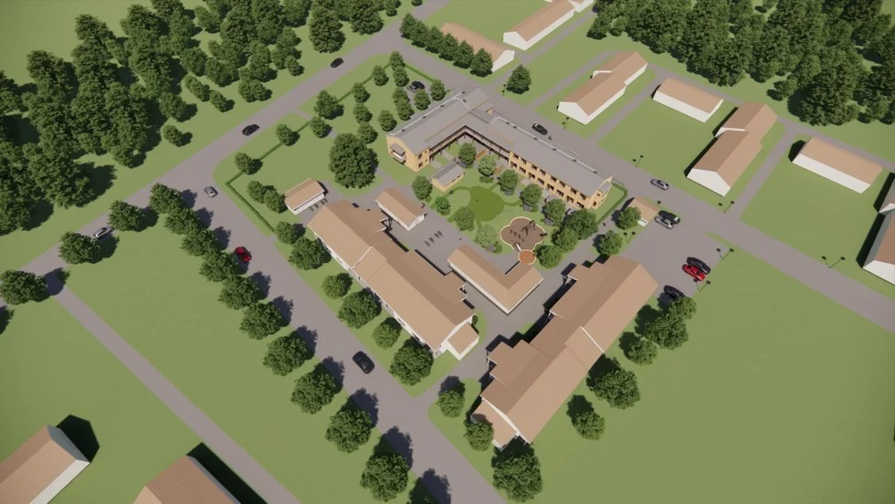 Arkitektens illustration av hur området Nötskrikan ett kommer att se ut när allt är klart.