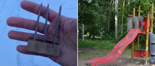 Klossar med spikar var nedgrävda på lekplats