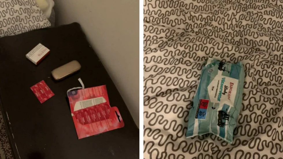 I rummet där sexhandeln pågick hittade polisen kondomer och våtservetter. (Bilderna är hämtade ur förundersökningen.) 