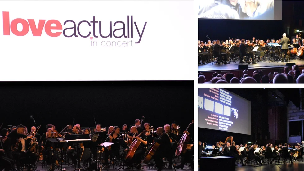 Julens rom-com Love Actually med livemusik av Stockholm Concert Orchestra under ledning av dirigenten Julian Bigg i Crusellhallen. 