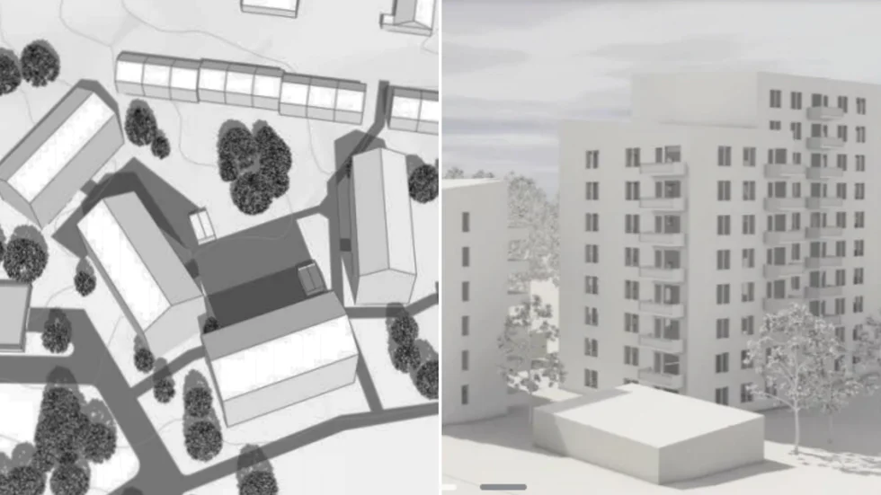 Till vänster planerat byggande på Getberget och till höger Moröhöjden.