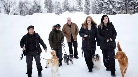 Att köpa en blandrashund är som att spela på lotteri, tycker läraren på Grans naturbruksskola, Kurt Nilsson, här med några av tredjeårseleverna på hundutbildningen. Frida Vinsa (längst till vänster) anser sig dock ha dragit en vinstlott med blandisen Diesel (siberian husky, schäfer och tollare). Övriga på bilden är från vänster Mimmi Ådell med dvärgschnauzern China, Nora Livingstone med shetland sheepdog-hunden Nimbus och Matilda Eklund med golden retrievern Enzo.