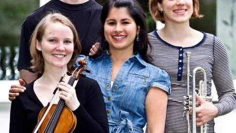 Paola Zarén, fiol, Staffan Sandström, piano, Agnes Auer, sång och Chiara Re, trumpet, kommer att åka på kyrkoturné i länet med start på söndag. På bilden saknas cellisten Antonio Hallonberg som också ska med på turnén.