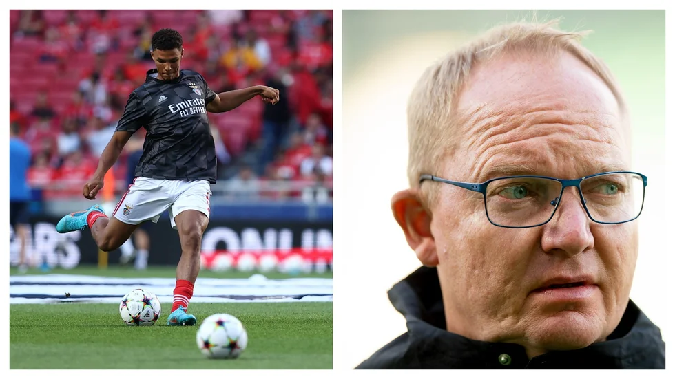 Benficas Alexander Bah var inte supernöjd när Glen Riddersholm skolade om honom till försvarare. 