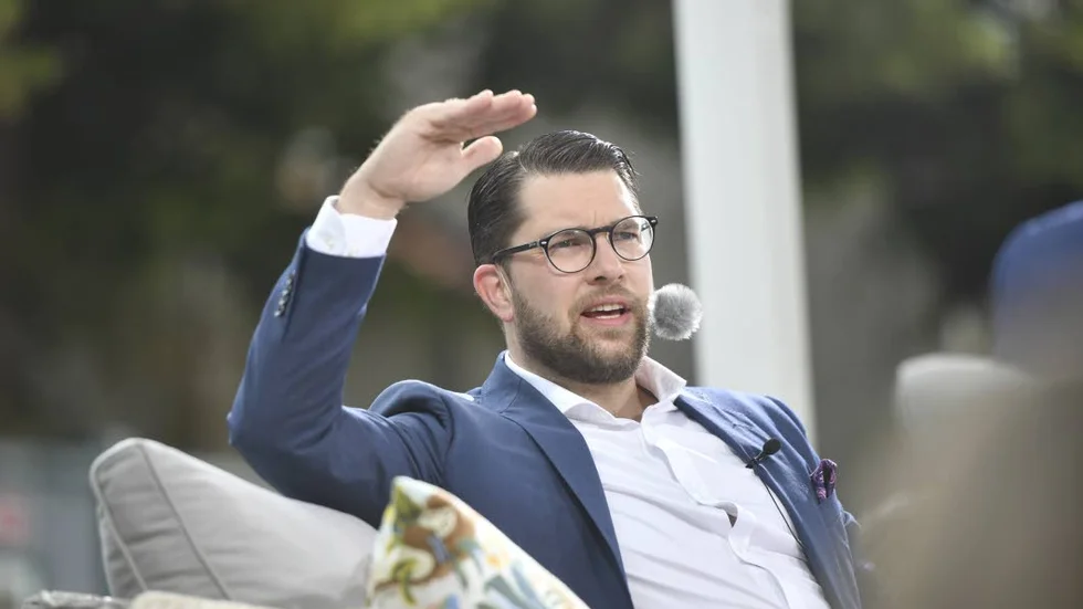 Jimmie Åkesson beskriver Per Albin Hansson som Hitlers inspiratör i Sverigedemokraternas anonyma dokumentärfilm.Foto: Vilhelm Stokstad/TT