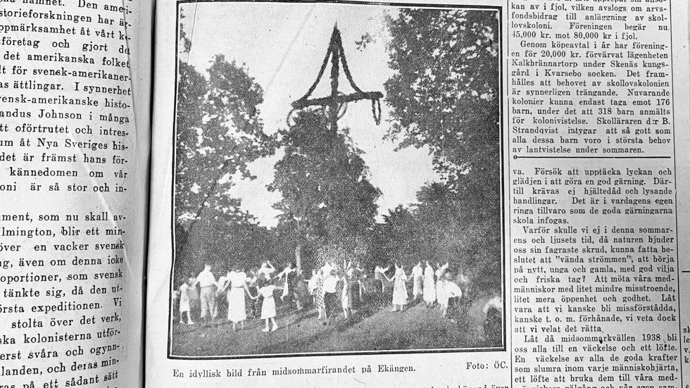 Ett klipp från Correns rapportering från KFUM Linköpings traditionella sommarfest vid Ekängen midsommarafton 1938.