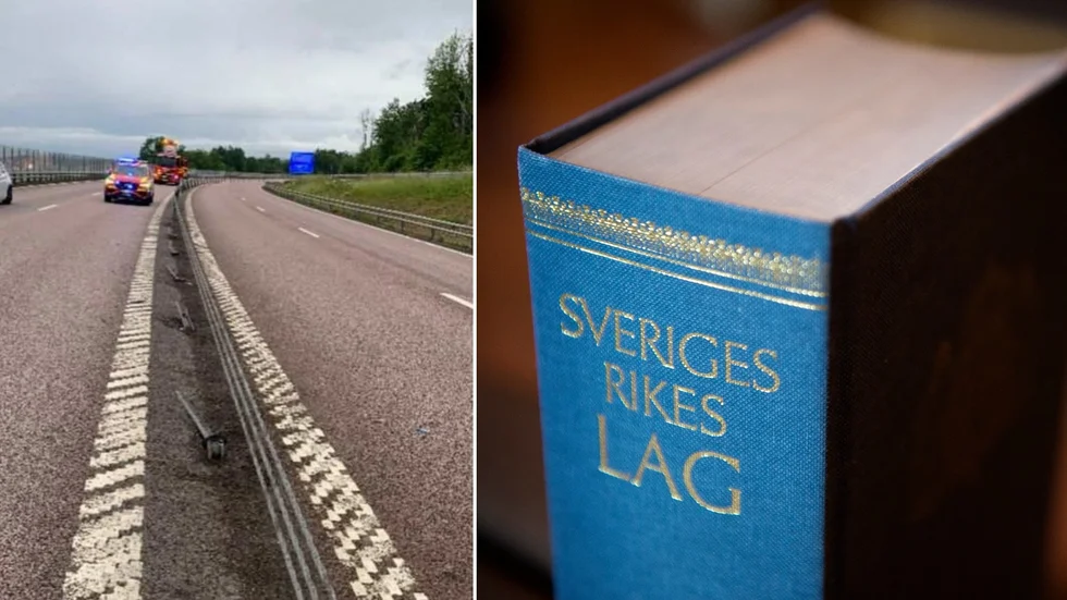 Bilen körde ned en handfull mittstolpar. Föraren har nu dömts för grovt rattfylleri i samband med trafikolyckan. Bild från polisens förundersökning.