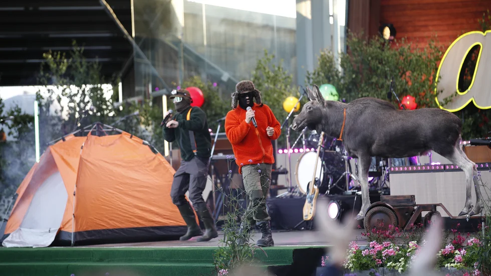 Hooja är i Oslo tillsammans med sin radiostyrda älg "Björn". Men inför en konsert stoppades duon av polisen efter att någon ringt polisen i tron att artisterna hanterade en riktig älg. Arkivbild.
