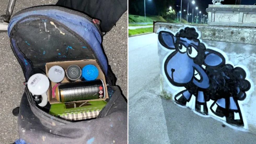Målningen hade precis färdigställts när den 27-åriga graffitimålaren stötte på en polispatrull.