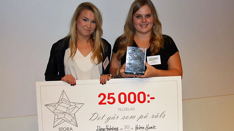 Helena Homle och Elina Hederberg från Skänninge med prischecken.