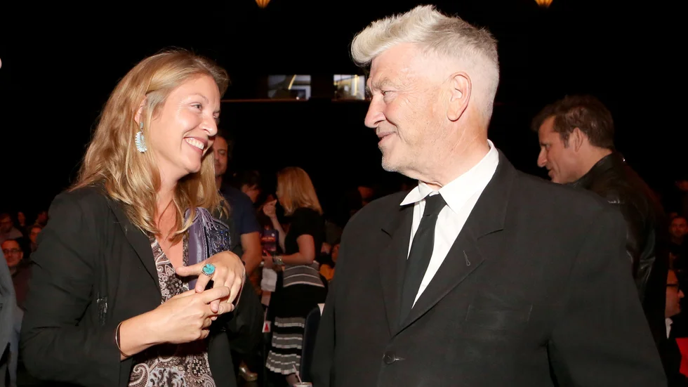 Sheryl Lee, som spelade både mördade Laura Palmer och hennes kusin, tillsammans med regissören och manusförfattaren David Lynch.