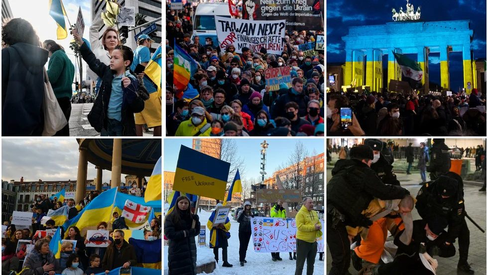 Hundratusentals människor världen över protesterar mot kriget i Ukraina.