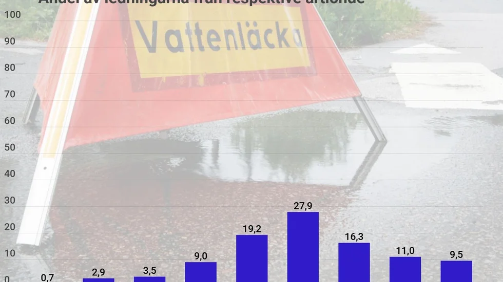 Procentuell andel vattenledningar från respektive årtionde.