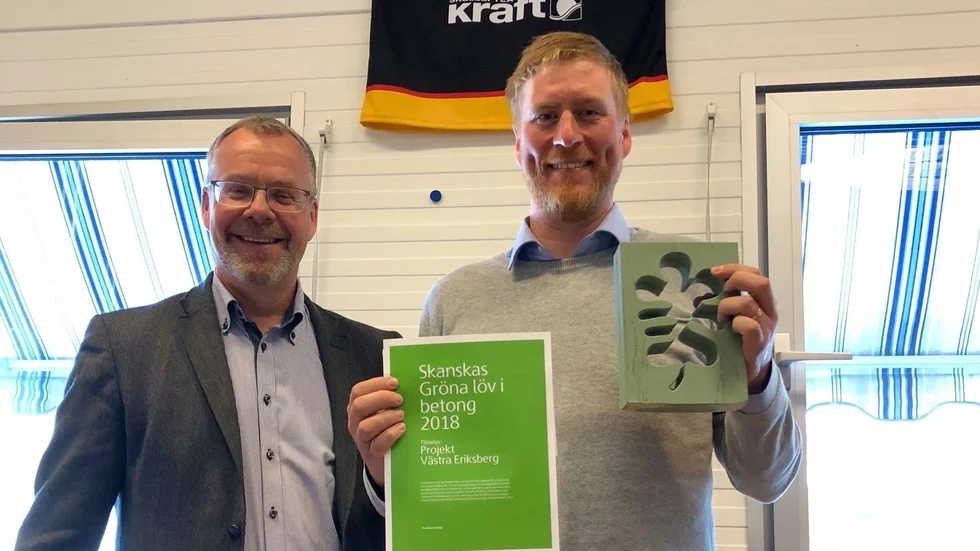 Johan Gerklev, hållbarhetschef Skanska Sverige och produktionschef  David Nordberg.
 