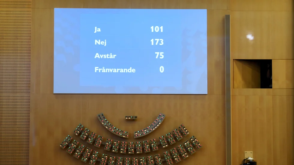Socialdemokraternas ledare Magdalena Andersson fick 173 nej-röster emot sig.