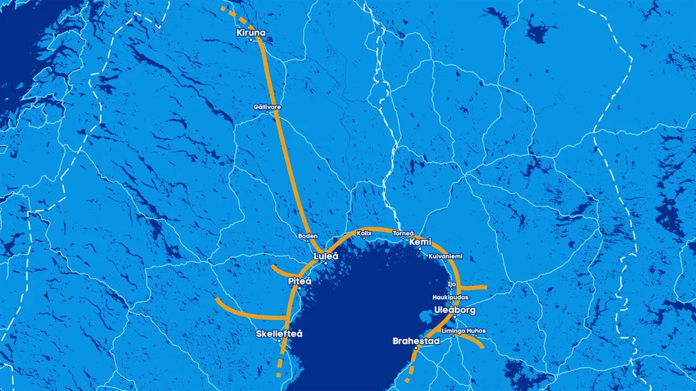 Sträckningen på den planerade vätgasnätverket som man nu startat en förstudie kring. Insändarskribenten anser att berörda myndigheter inte lyssnar nog på de människor som berörs innan man startar projekt såsom vätgasproduktion, skogsbruk och gruvetableringar.
