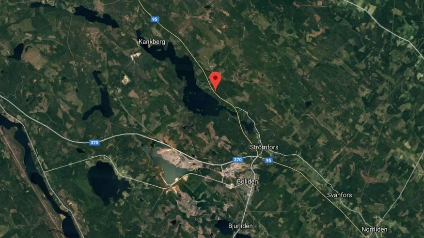 Olycksplatsen enligt koordinaterna från SOS Alarm. Illustration: Google maps. 