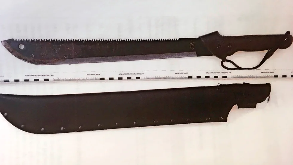 Den här macheten användes i samband med att 32-åringen dödshotade kvinnan den 4 september. En vecka senare greps mannen.