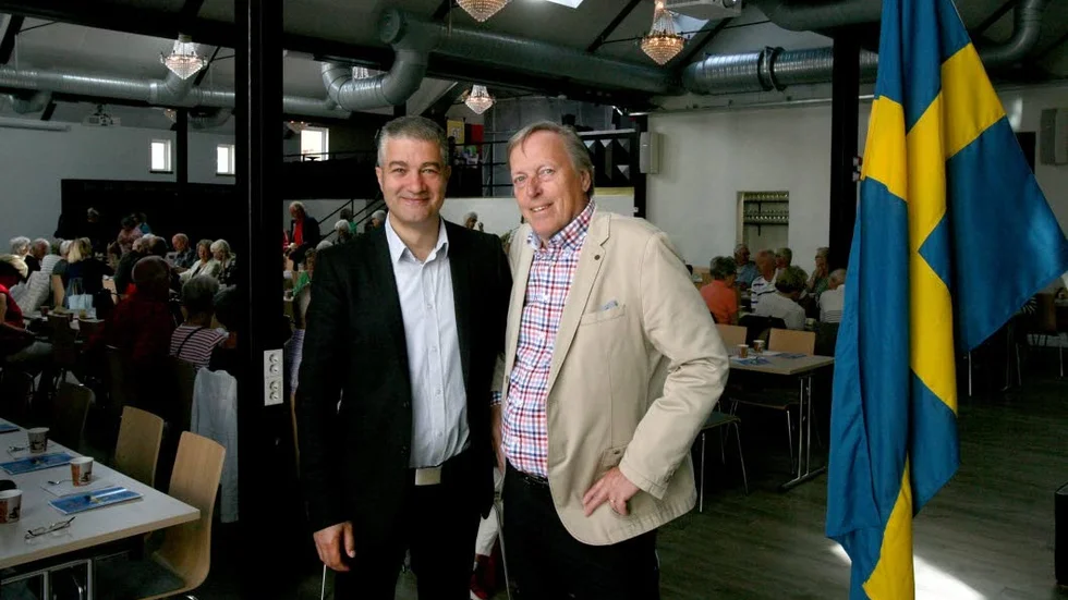 Seniorgalans initiativtagare Georgis Touma och Ragnar Dahlberg. Även Gotlands egen Tommy Wahlgern stod för en stunds underhållning.