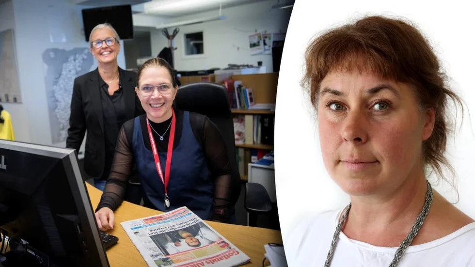 Printchef Ulrica Fransson och nyhetschef Eva Buskas. Inklippt i bilden är reporter Eva Klint Langland.