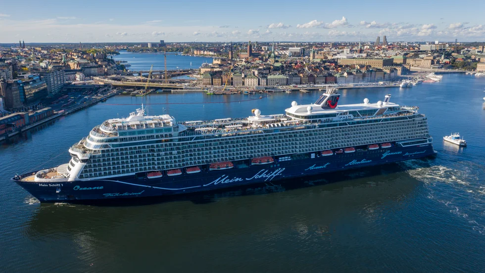 Kryssningsfartyget Mein Schiff på besök i Stockholm 2020. Arkivbild.