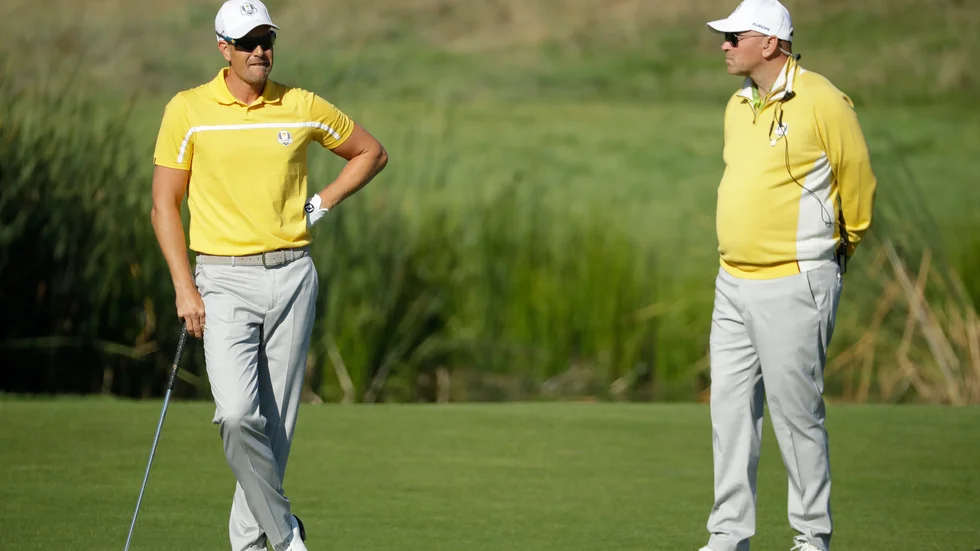 Henrik Stenson och Thomas Bjørn vid Ryder Cup 2018. Arkivbild.