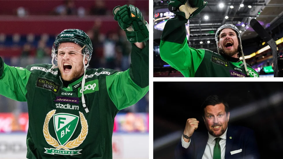 Finaldags för Färjestad och jubel för Adam Ginning, Linus Johansson och Peter Jakobsson. Bilden på den sistnämnde tagen från när han jobbade i Karlstadsklubben, det ska också sägas.