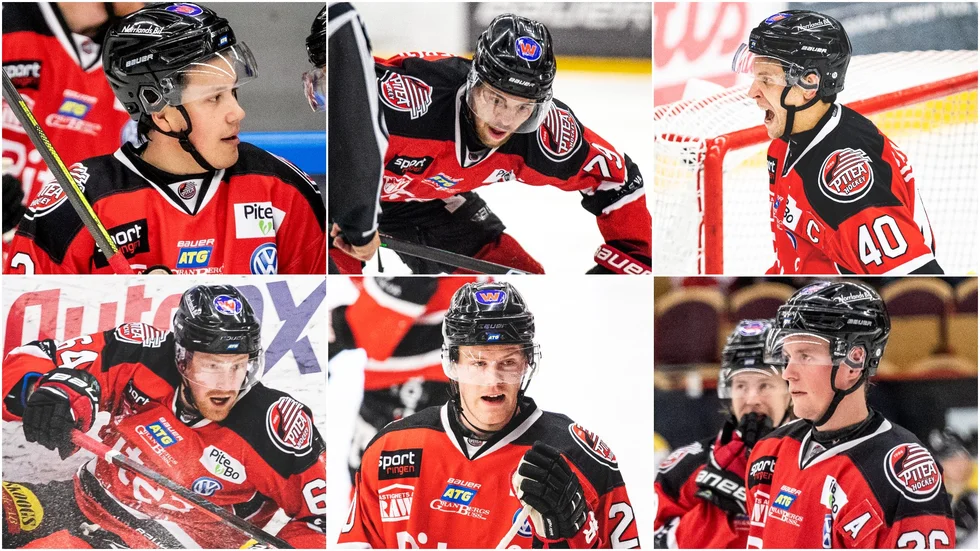 Calle Behm, Erik Wikgren, Magnus Isaksson, William Carlén, Carl Becker och Emil Wrenman – sex Piteåspelare utan kontrakt. (Arkivbilder)