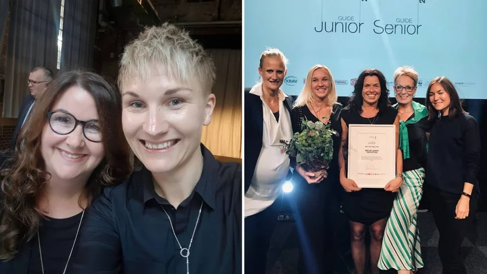 Fr.v Anna Magdic och Jonna Rantanen. Till höger syns Karolina Klüft, verksamhetschef på Generation PEP, tillsammans med gänget från British Junior.