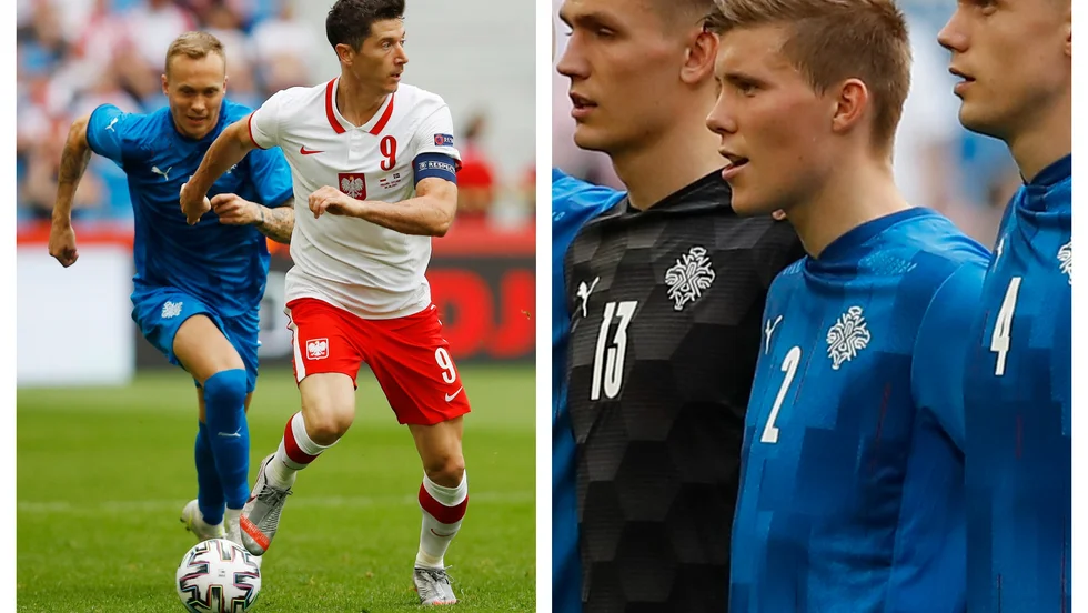 Gudmundur Thórarinsson jagar superstjärnan Robert Lewandoski. "Gudi" och tidigare lagkamraten i IFK, Alfons Sampsted, (höger) startade mot Polen.