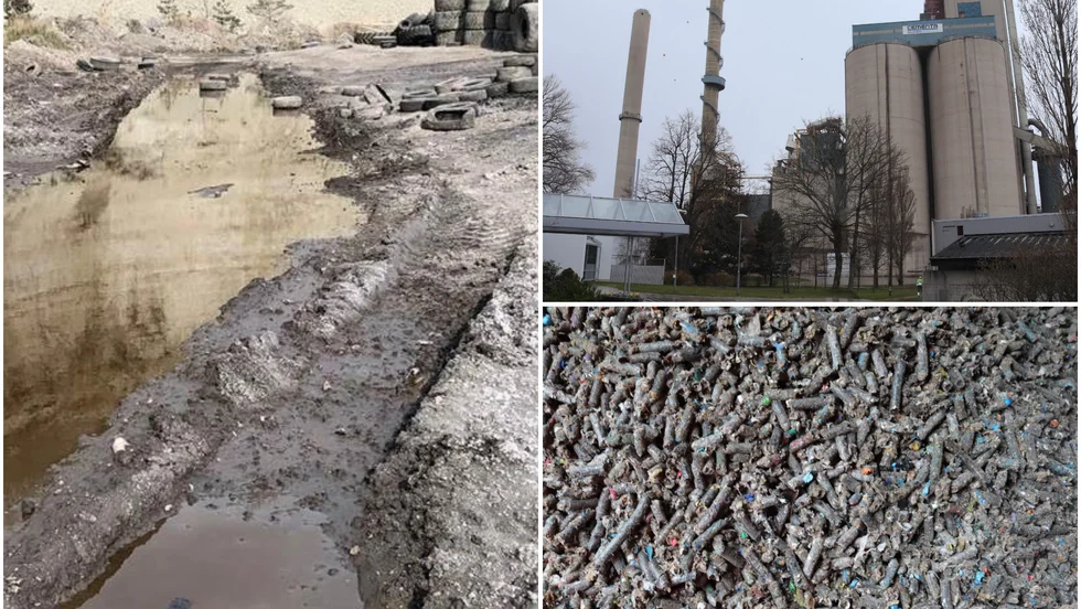 Släckvatten i stenbrottet efter pelletsbranden, Cementas fabrik och den typ av bränslepellets som föreläggandet handlar om.