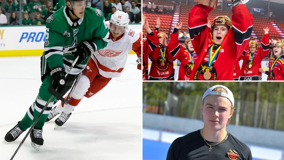 Luleå Hockey-spelarna Julius Honka, till vänster i bild, och Petra Nieminen, övre bilden, Olli Nikupeteri, nedre bilden.