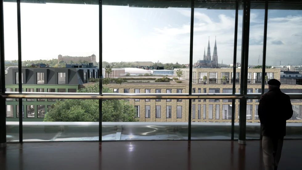 Taken på de planerade husen i Sivia torg kommer att skymma utsikten mot Uppsalasiluetten från Konserthusets foajé, enligt kritikerna. 