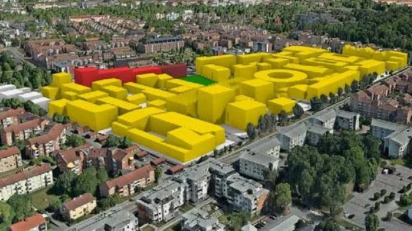Utsnitt över området ur 3D-modell. Bild tagen från nordväst.