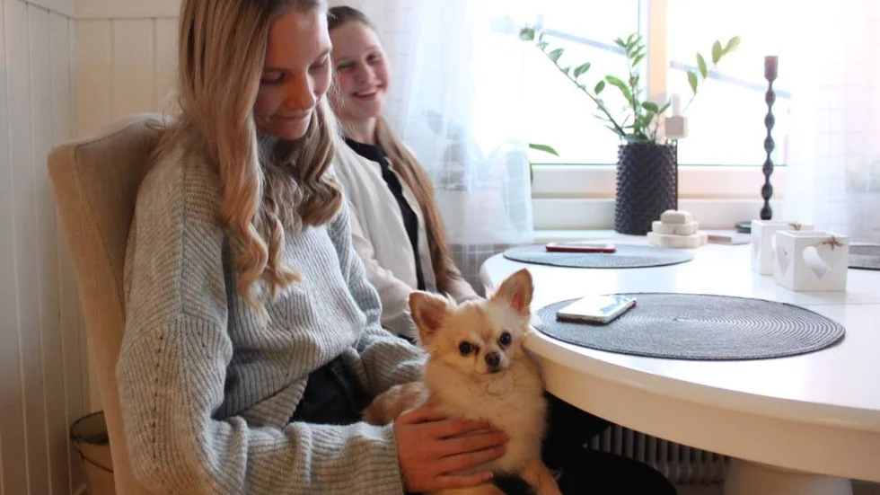 Nalle får uppmärksamhet av mattes kompisar Jessie och Wilma.