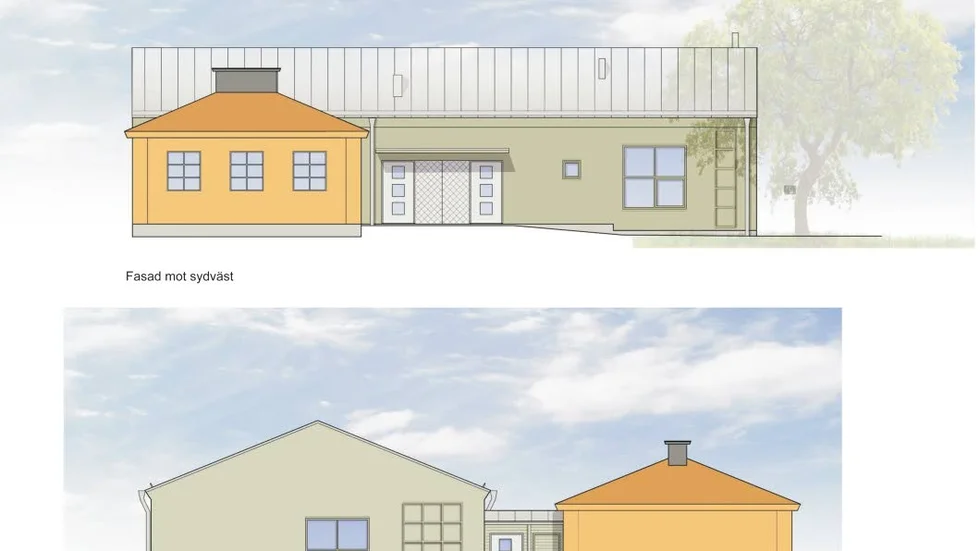 Den nya förskolan byggs ihop med det k-märkta gamla bostadshuset.