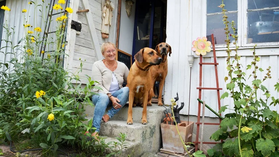 Men hundarna Juni och Nova som sällskap jobbar Cheri i sin ateljé.
