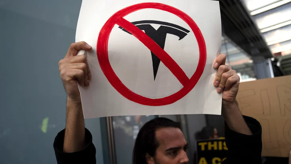 Demonstrationer i New York mot Tesla och Elon Musk tidigare i veckan.