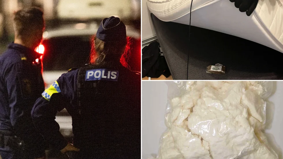 Tredubbla knarkutredningar. Fyra män misstänks för hantering och i flera fall också försäljning av narkotika i Skellefteå. Den övre lilla bilden visar vad som dolde sig under en madrass hemma hos en 21-åring. En 38-årig man åtalas för grovt narkotikabrott, främst stora mängder amfetamin.