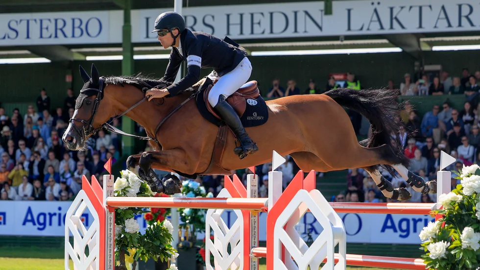 Henrik Von Eckermann under en tävling vid Falsterbo Horse Show. Arkivbild.