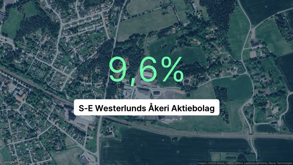 Illustrationen visar rörelsemarginalen för S-E Westerlunds Åkeri för det senaste året. Bakgrunden är en satellitbild över företagets adress.