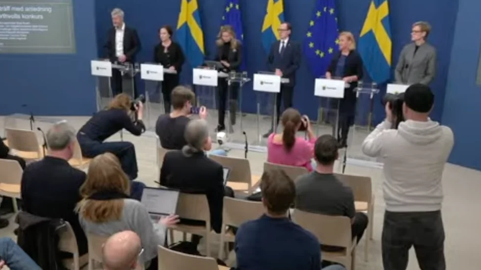 Regeringen höll pressträff med anledning av Northvolts konkursbesked 12 mars.