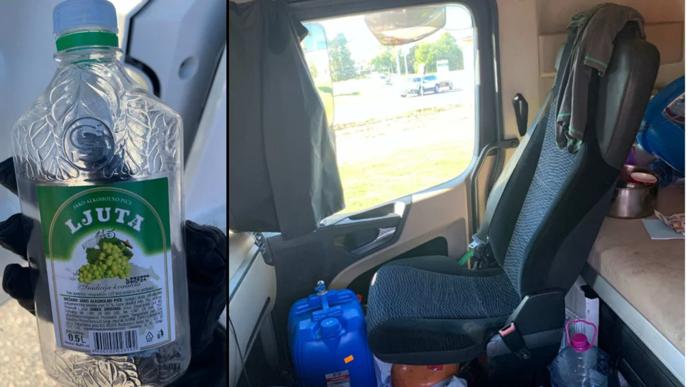 I lastbilen hittade polisen en vodkaflaska.