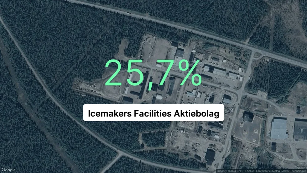 Illustrationen visar rörelsemarginalen för Icemakers Facilities för det senaste året. Bakgrunden är en satellitbild över företagets adress.