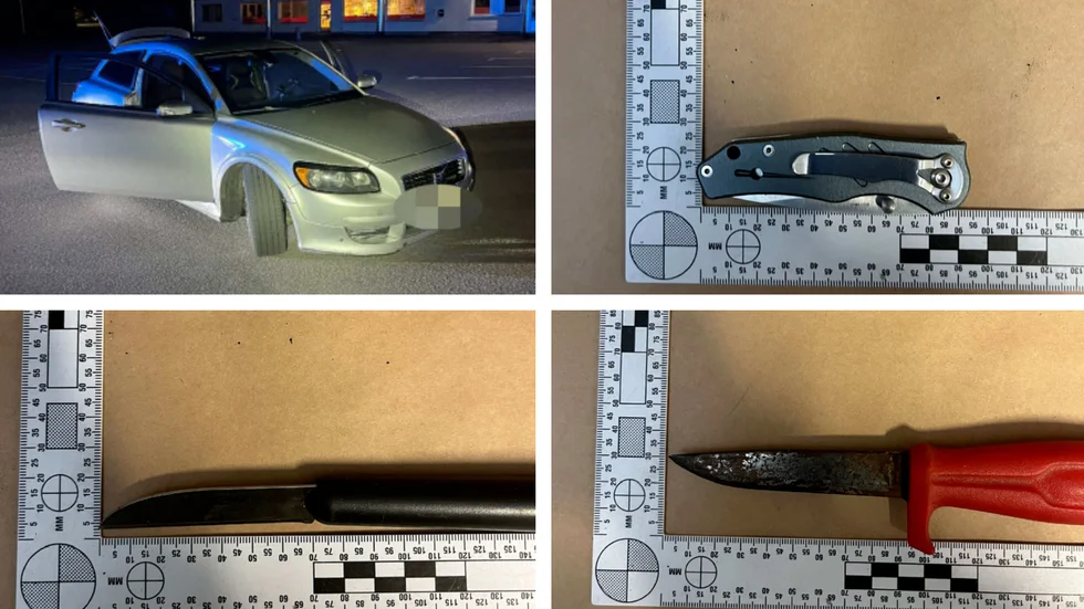 Den 34-årige mannen hade tre knivar med sig i bilen. (Bilderna är hämtade ur förundersökningen.) 