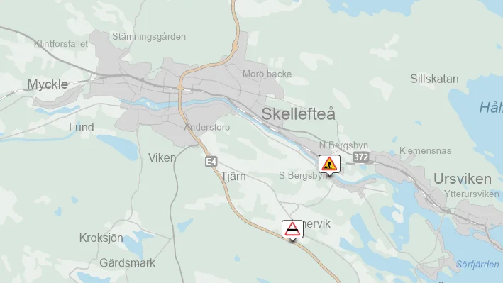 Olycka på E4 utanför Skellefteå.