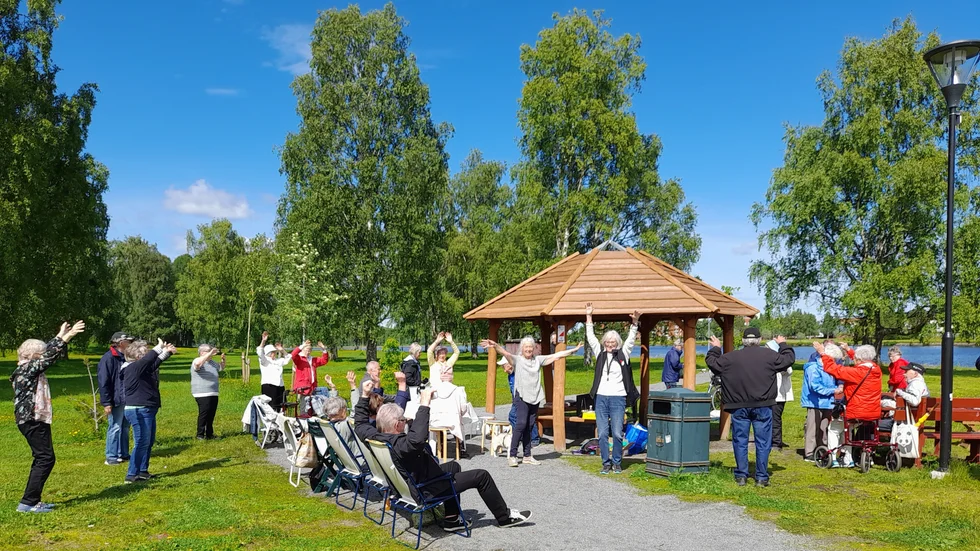 Härligt med musik i parken, och Agneta som ledde gympan. 