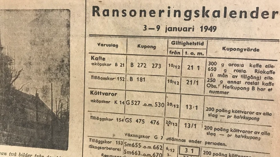 Ransoneringarna fortsatte, trots att kriget var slut. Kaffet ransonerades ända till augusti 1951.