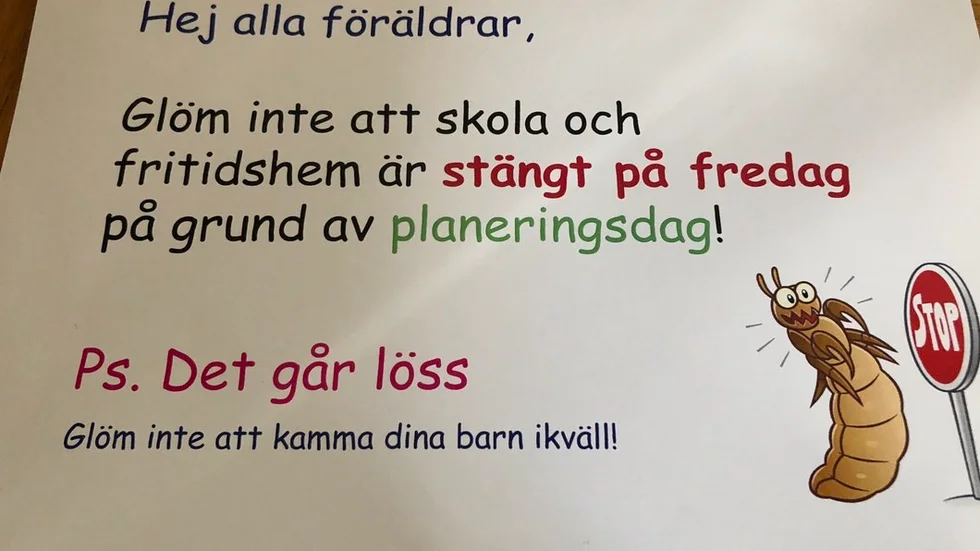 Marcus fick det som såg ut att vara ett skolbrev när han kom hem från förskolan. Meddelandet löd: "Hej alla föräldrar, Glöm inte att skola och fritidshem är stängt på fredag på grund av planeringsdag! Ps. det går löss, glöm inte att kamma ditt barn i kväll!". Men det visade sig att brevet var en valreklam från Socialdemokraterna om en familjevecka, deras nya förslag.