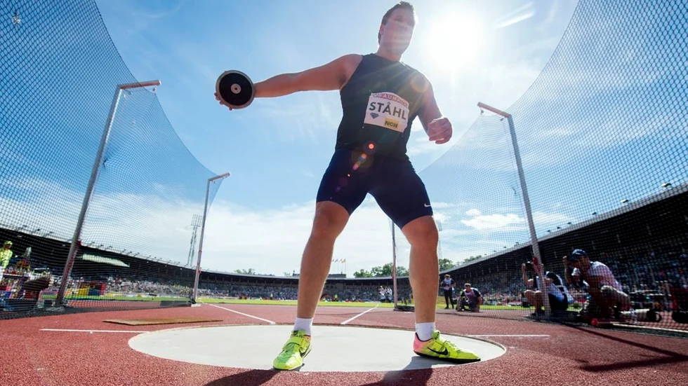 Sveriges Daniel Ståhl under herrarnas diskus på söndagens Diamond League-gala på Stockholms stadion.